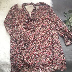 Adrienne Pink Floral Dress with Neck Tie